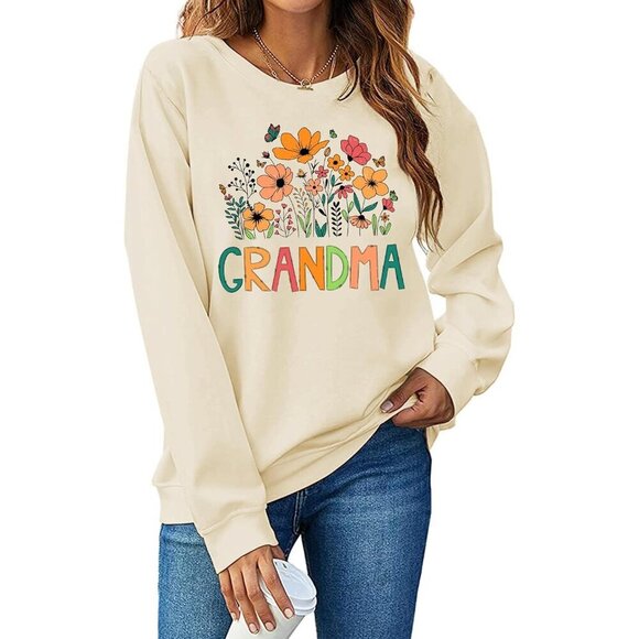 Sweaters - Women's Floral Grandma Sweatshirt Casual Fall Pullover Gift for Loved Ones